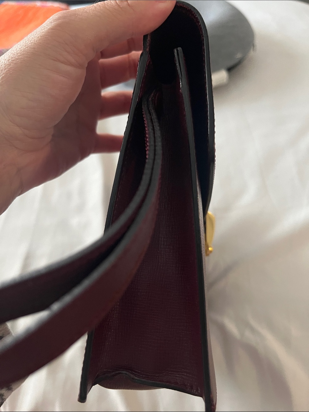 Womens Leather Envelope Bag in Burgundy with Gold Hardware - Picture 4 of 10